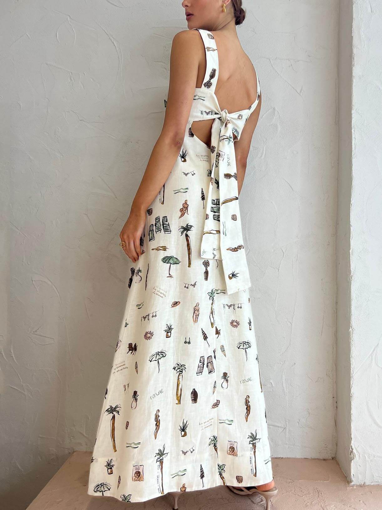 Fashionable Personalized Graffiti Suspender Backless Maxi Dress