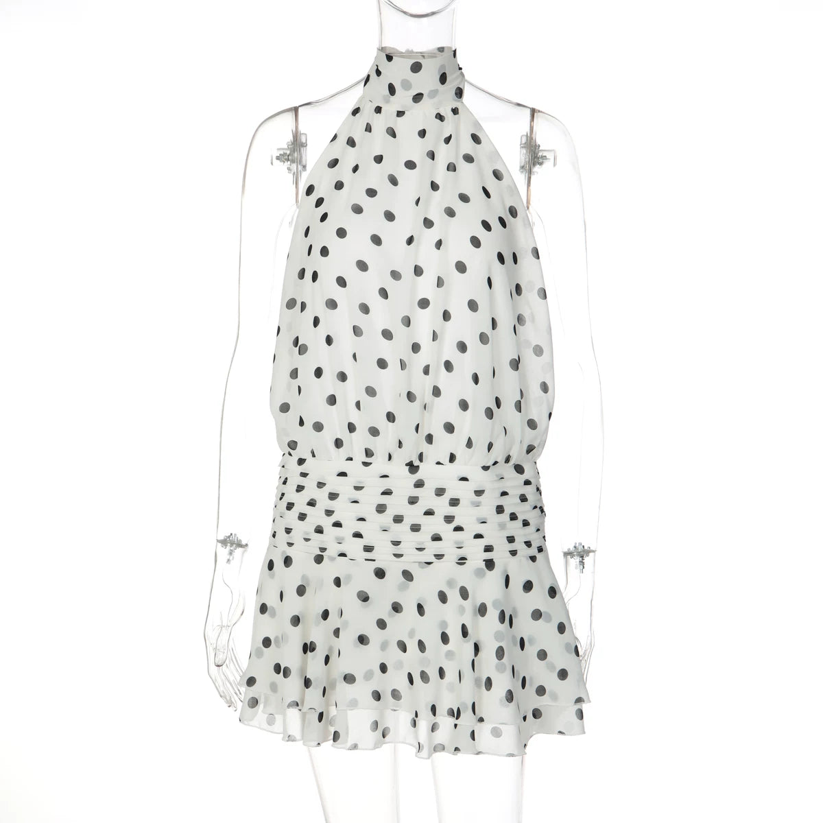 Polka Dot Halter Backless Mini Dress