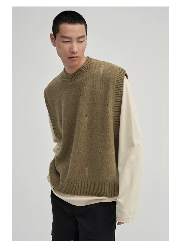 Irregular Distressed Open-knit Cardigan/vest