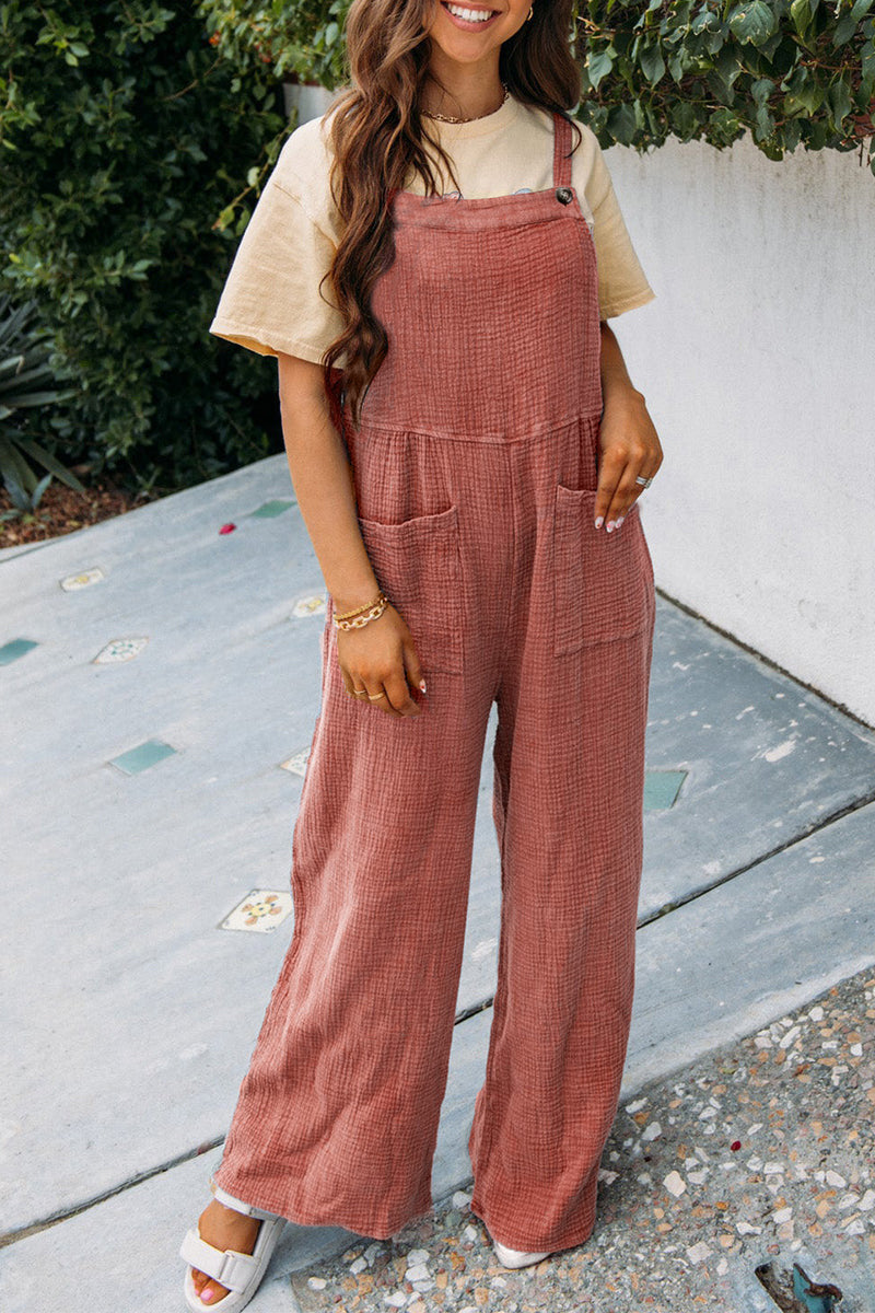 Summer Color Pocket Square Collar Loose Overalls