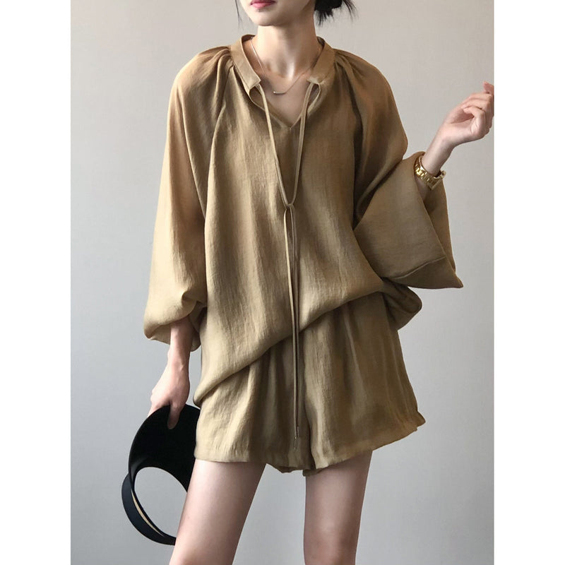Summer Long Sleeve Shirt Wide Leg Shorts
