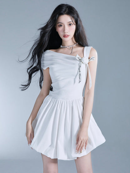 Off-shoulder Tie-strap Fit & Flare Mini Dress