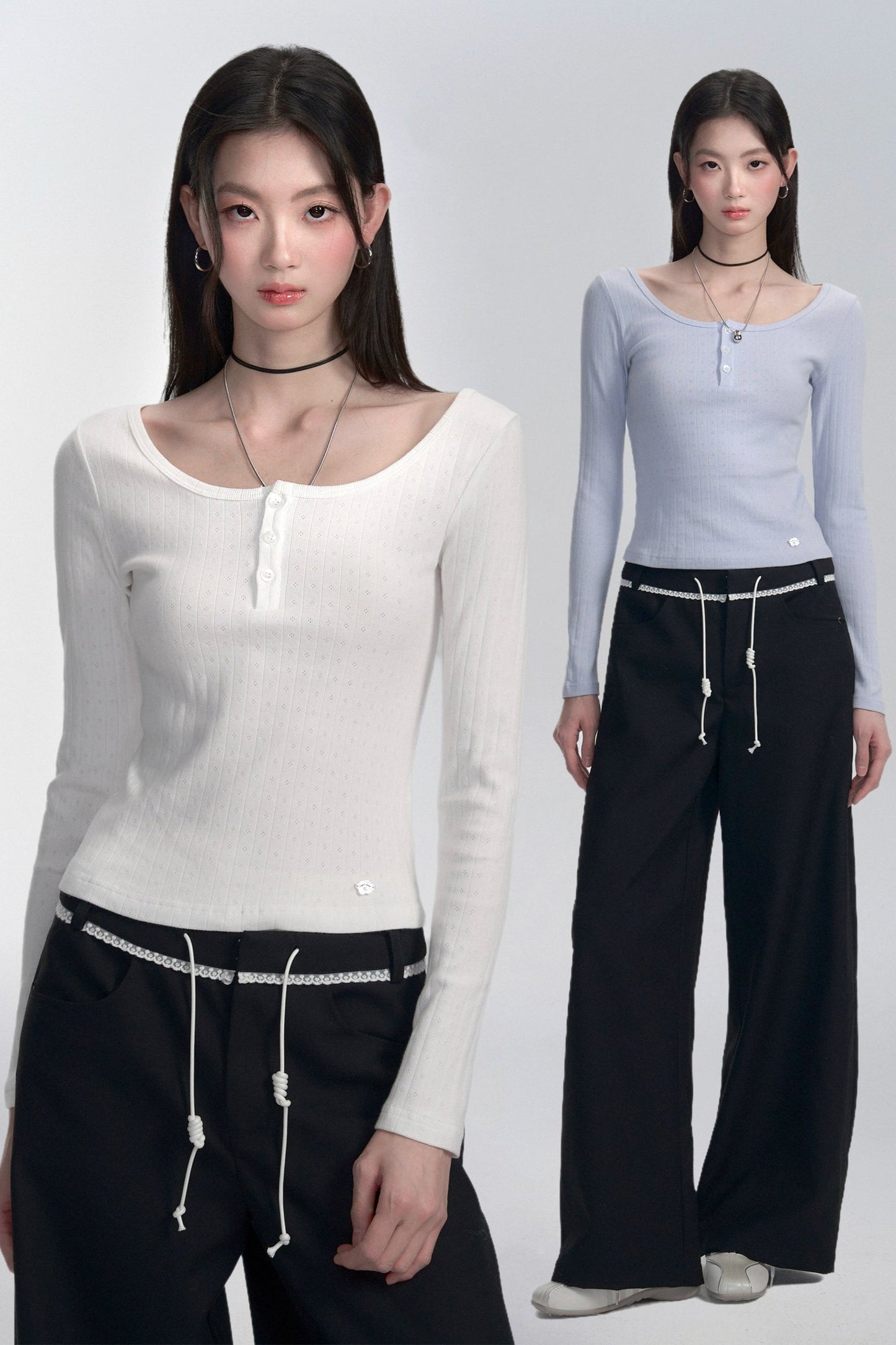 Ribbed Henley Long Sleeve T-shirt