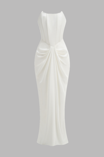 Donna White Strapless Fishbone Maxi Dress