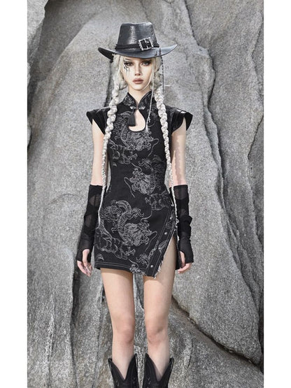 Black Qipao-style Mini Dress