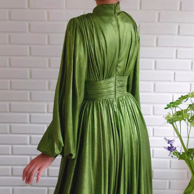 Spring Summer Popular Color Tight Waist Halter Large Swing Avocado Green Dress Maxi Dress for
