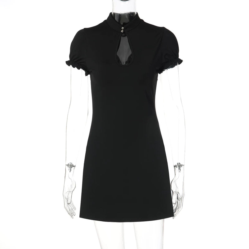 Cut-out Mandarin Collar Mini Dress