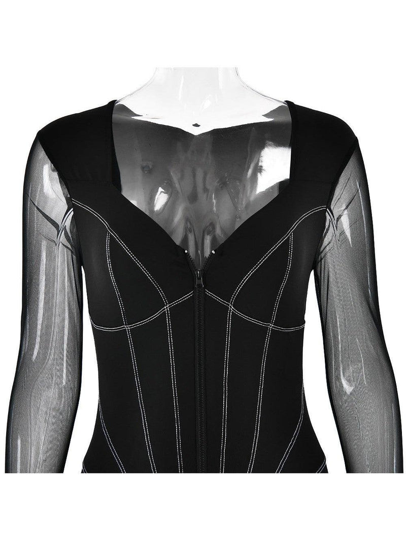 Mariam Full Sleeve Mesh See Through V Neck Jumpsuit