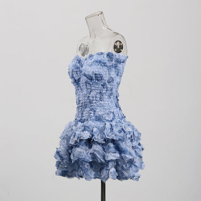 3d Strapless Bodycon Mini Dress Summer