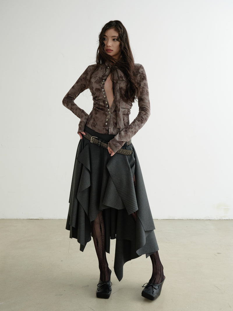 Tie Waist Marble Print Cardigan