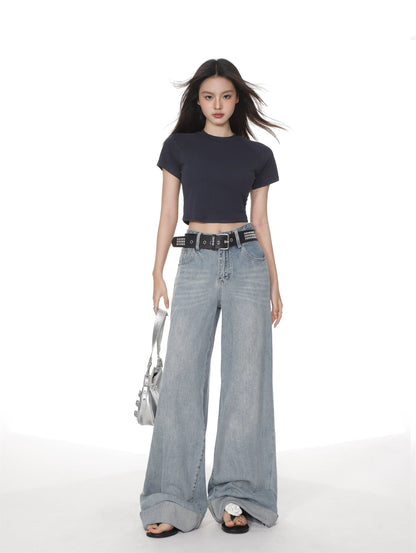 Round Neck Color Fitted Short-sleeve T-shirt