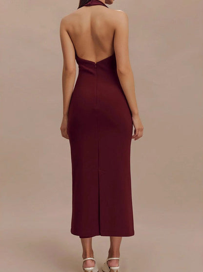Halterneck Backless Midi Dress