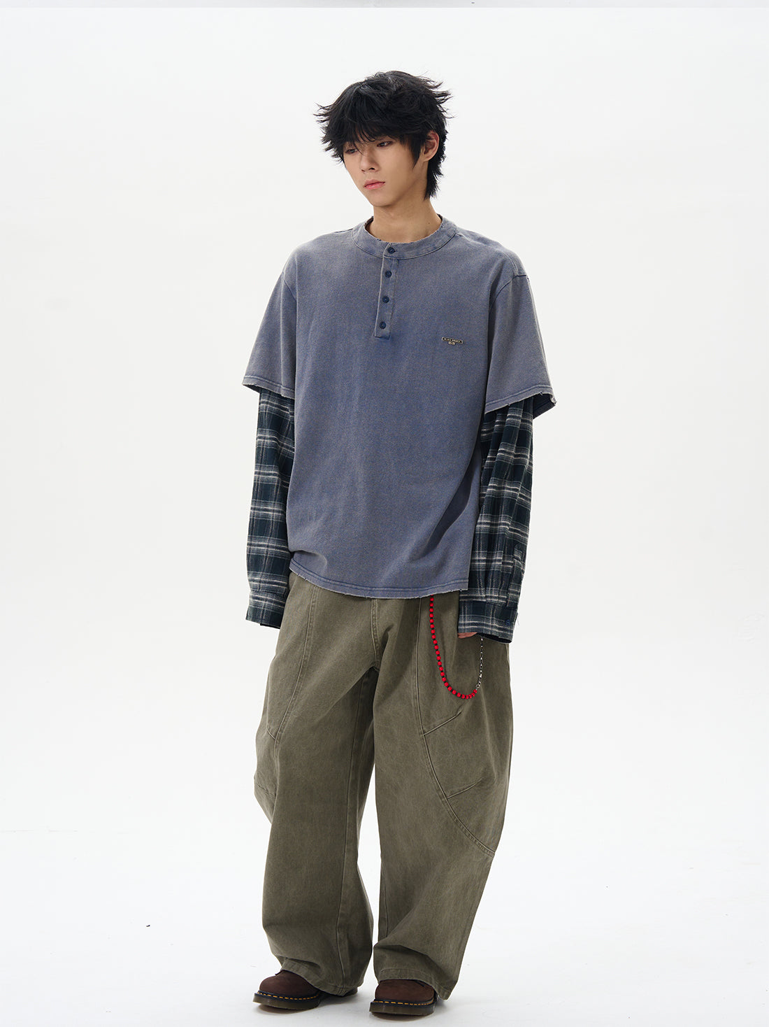 Wide Leg Pleated Dark Denim Pants