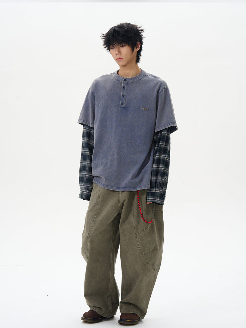 Wide Leg Pleated Dark Denim Pants