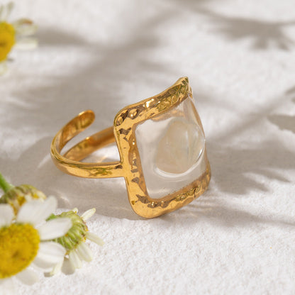 Transparent Shell Square Ring
