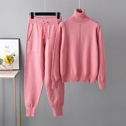 Set Autumn Winter Turtleneck Color Sweaters Two Piece Set