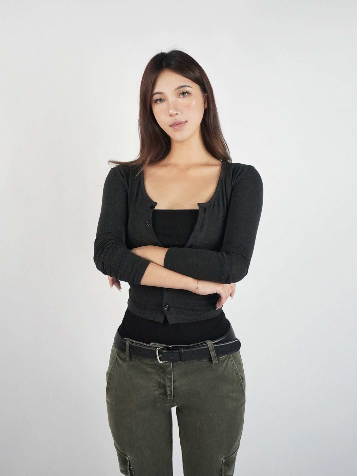 Knit Cropped Long-sleeve Cardigan