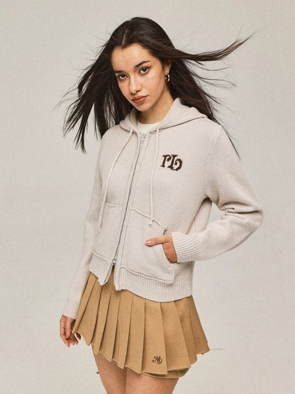 Short Hooded Knit Cardigan