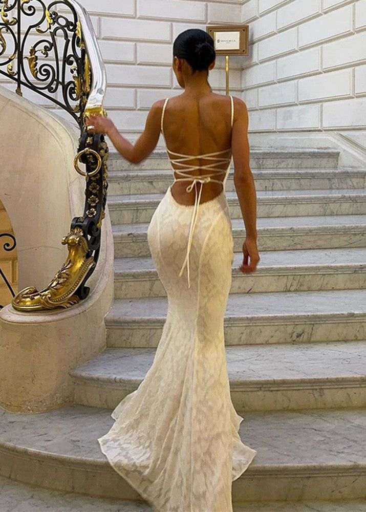 Seraphina - Lace-back Satin Maxi Dress