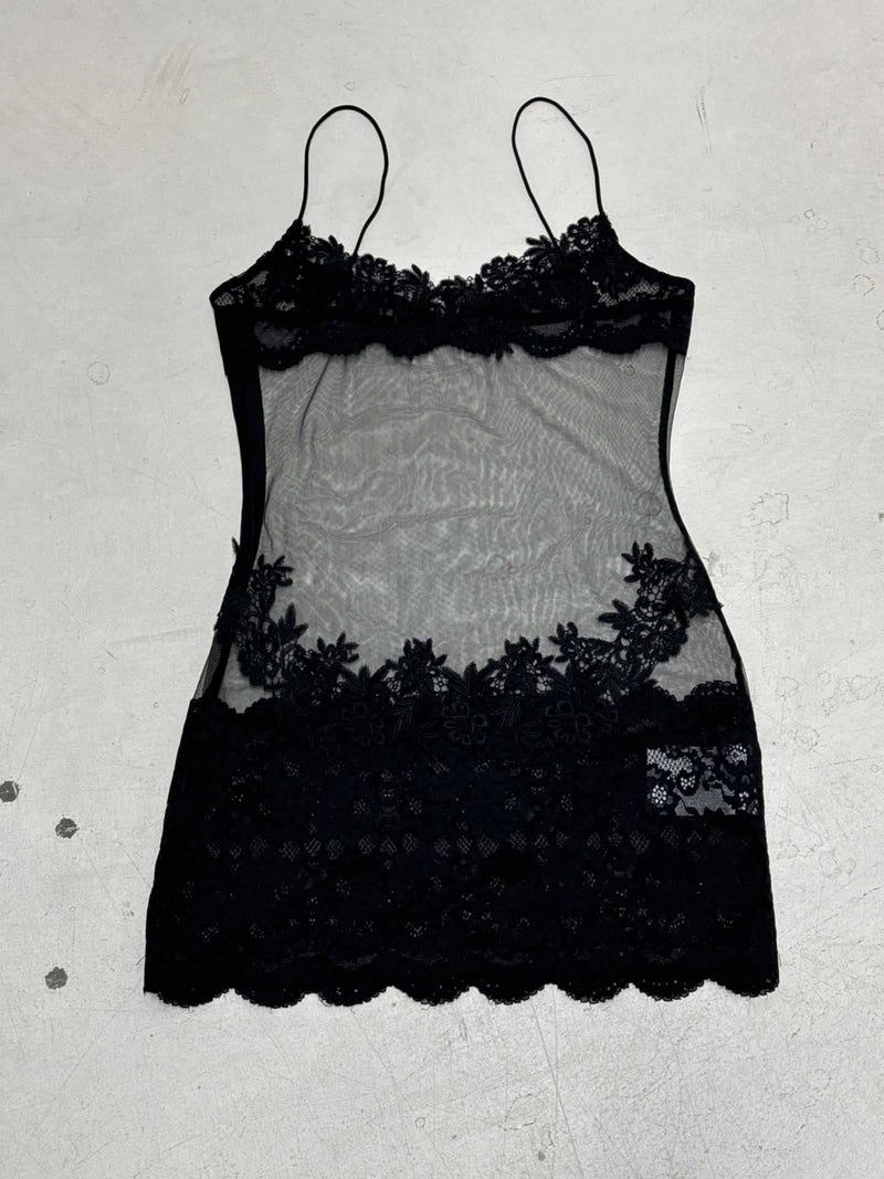 Summer Mesh Lace Lace Spaghetti Strap Dress See Through Nightdress Vacation Maxi Dress