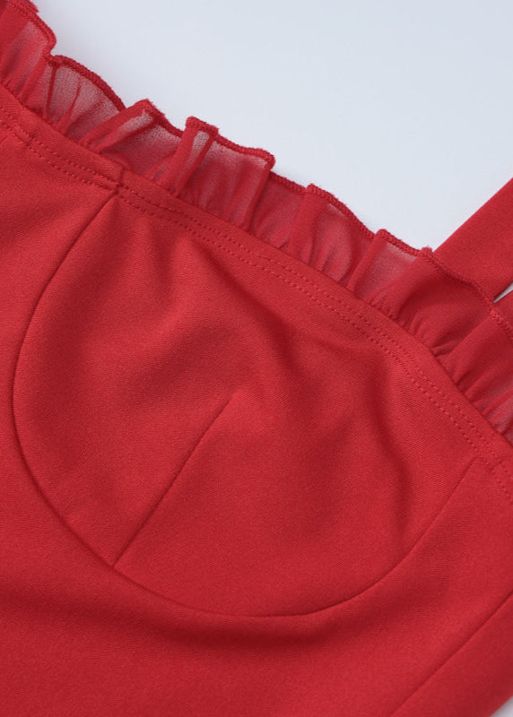 Bella Rouge - Ruffled Tie-strap Mini Dress