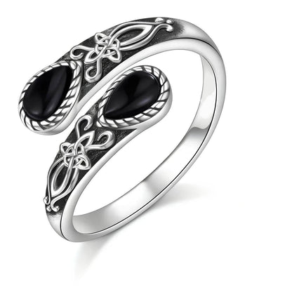 Obsidian Witchs Knot Protection Ring