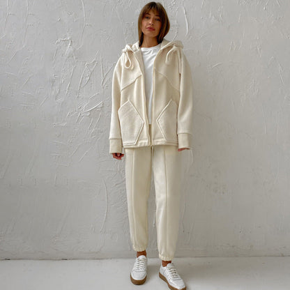 Autumn Clothing Hooded Profile Sweater Zipper Cardigan Outerwear Trousers Suit Two Piece Suit