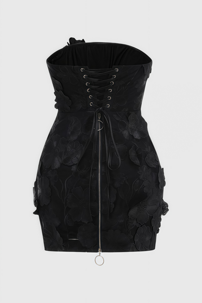Ezrans Strapless 3d Flower Mini Dress