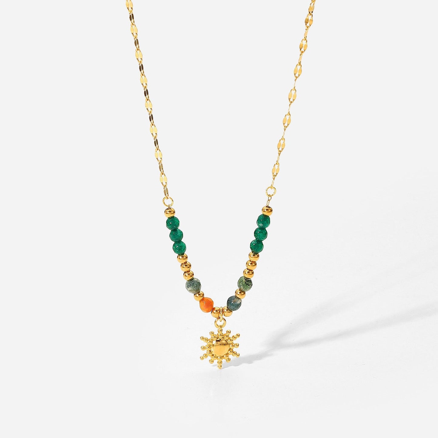 Sun Charm Beaded Gemstone Necklace