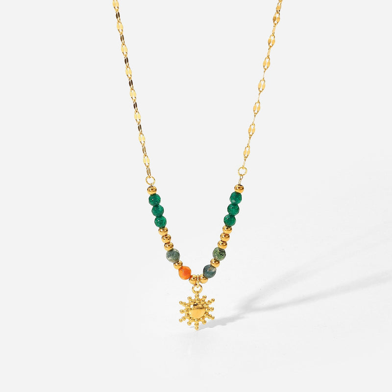 Sun Charm Beaded Gemstone Necklace