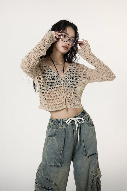 Crochet Button Crop Cardigan