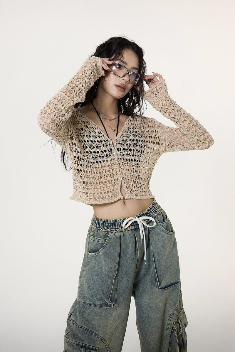Crochet Button Crop Cardigan