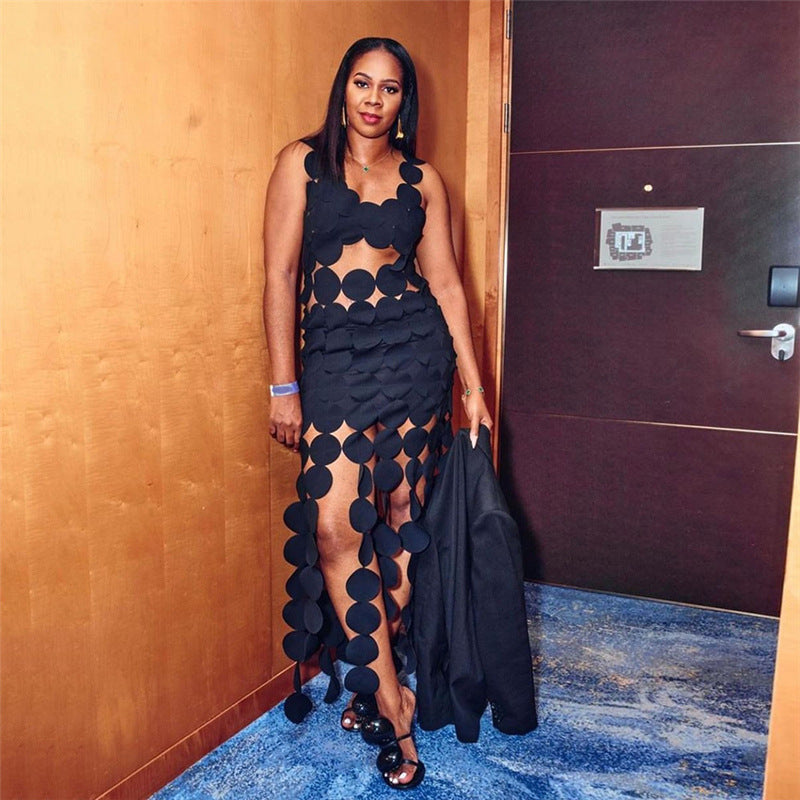 Summer Clothing Sleeveless Hollow Out Cutout High Waist Slim Slimming Maxi Dress