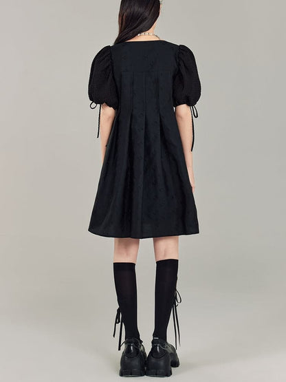 Black Leather Rivet Buckle Dress