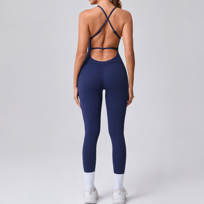 Adjustable Shoulder Strap Beauty Back Peach Hip Sports Fitness Clothes Tight Yoga Jumpsuit