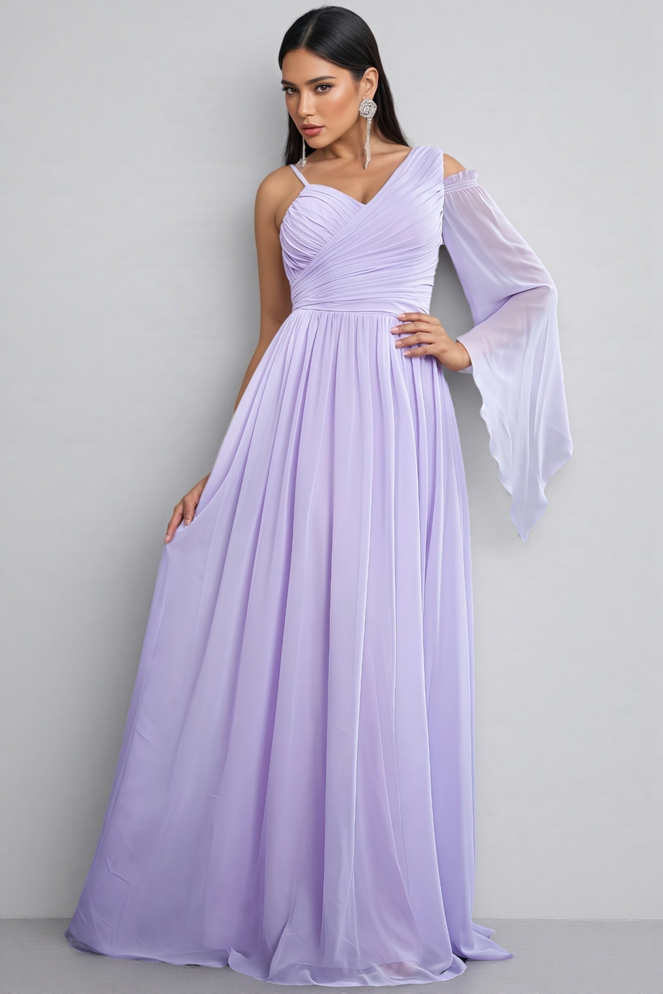 Baret Purple One-sleeve Strapless Maxi Dress