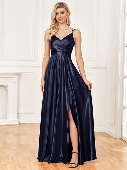 Sling Silk Dress Backless Blue Maxi Dress Bridesmaid Evening Dress