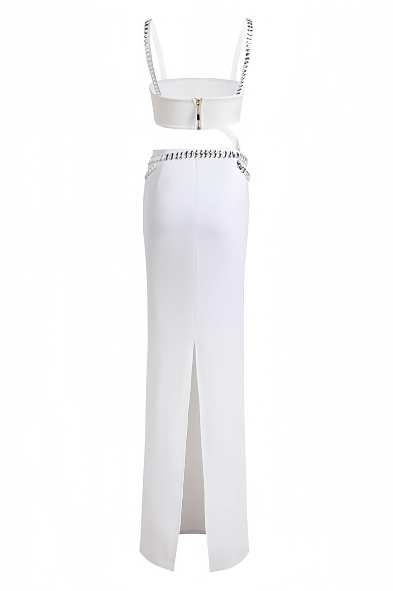 Megan Studded Suspender Halter Maxi Dress Set