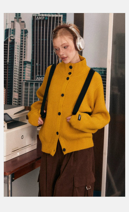 Ribbed Knit Texture Button-up Cardigan