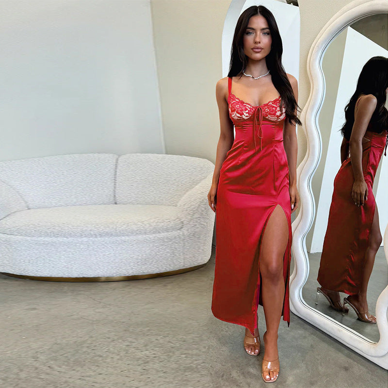 Maxi Dress Socialite Slim Satin Split Sling Dress