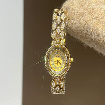 Oval Crystal Embellished Bracelet Watch