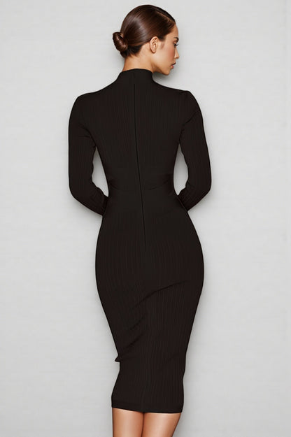 Elira Colour Stand Collar Midi Dress-black