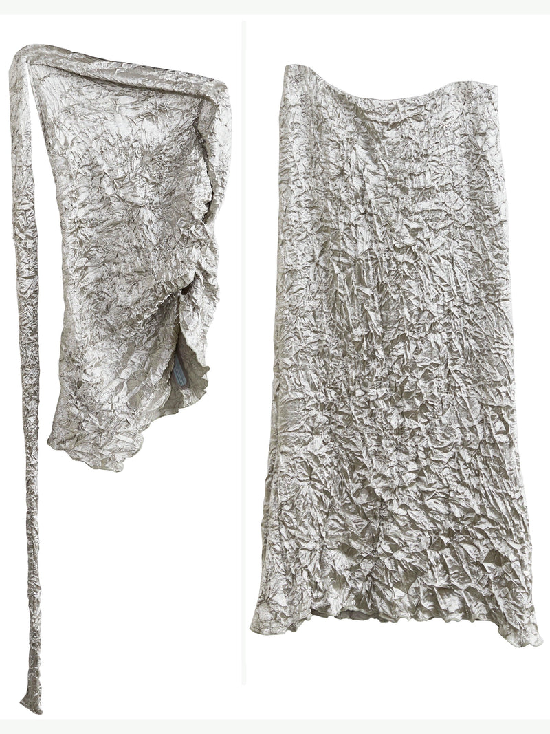 Jnylon Studio Metallic Crinkle One-shoulder Maxi Dress - Silver Textured Evening Gown With Asymmetric Strap