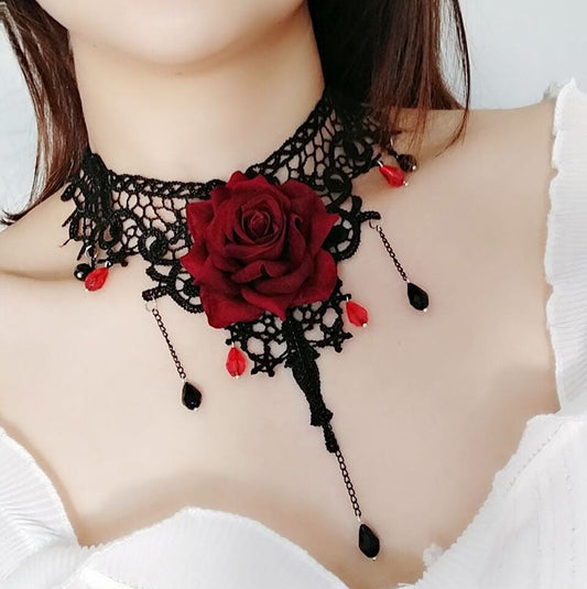 Gothic Rose Choker Pearl Necklace