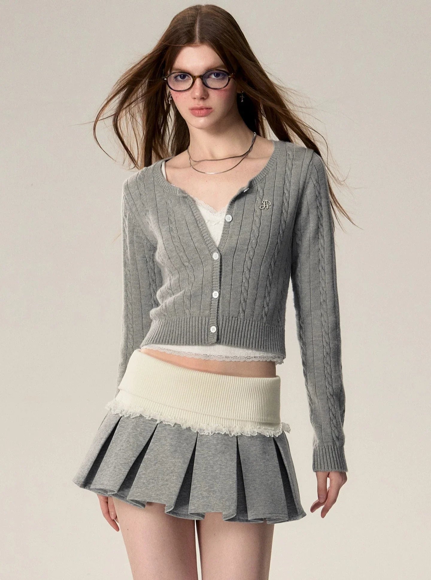 Wool Button-down Cardigan Set