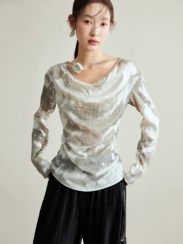 Silvery-white Satin/silk Blouse
