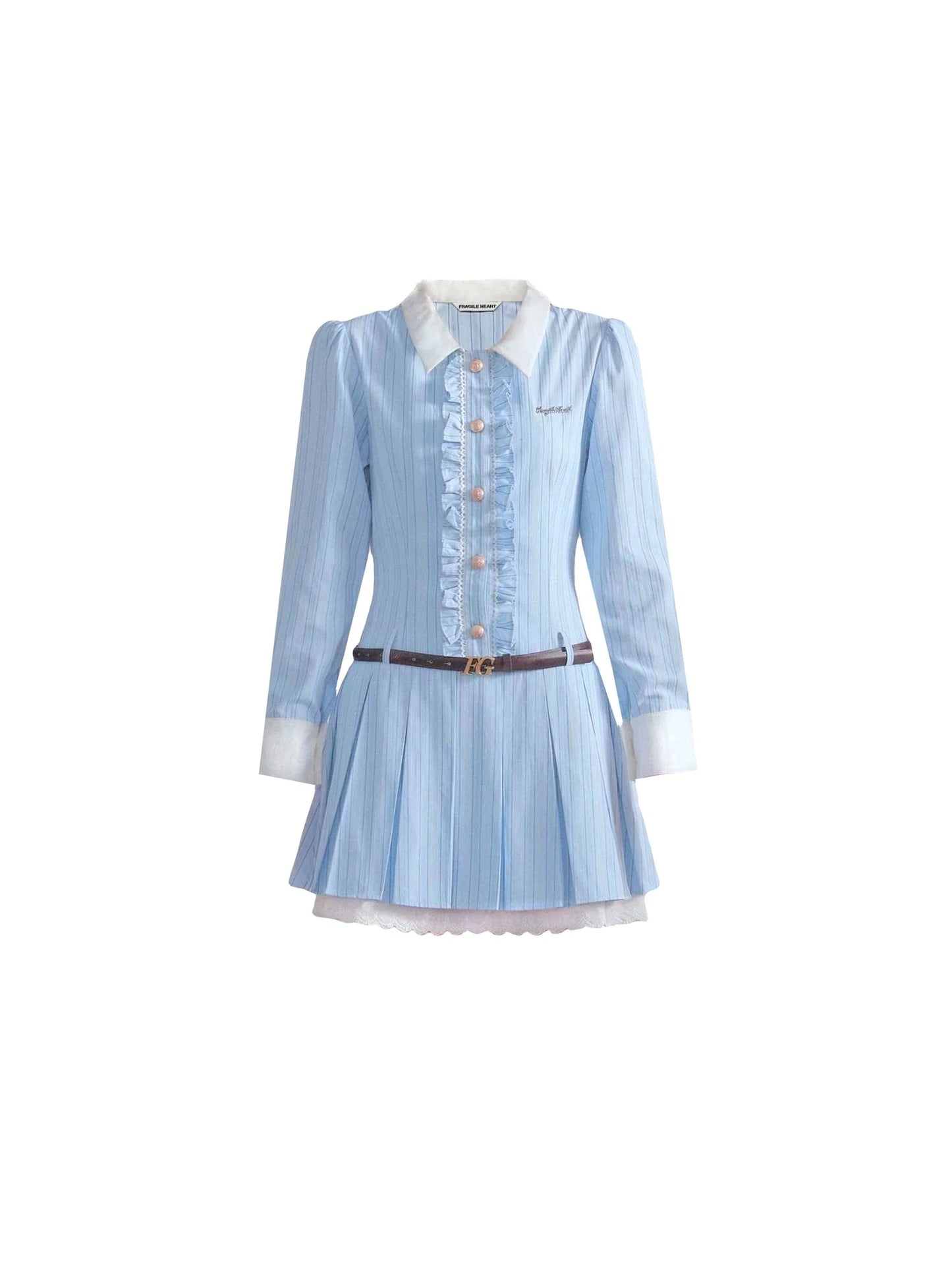 -inspired Ruffled Chambray Mini Dress With Belt