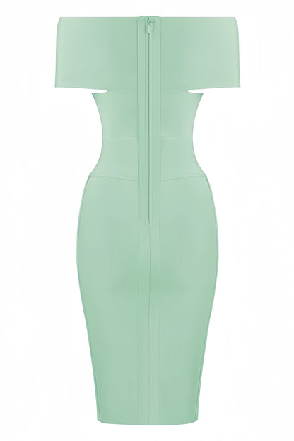 Keira Light Green Open-shoulder Maxi Dress