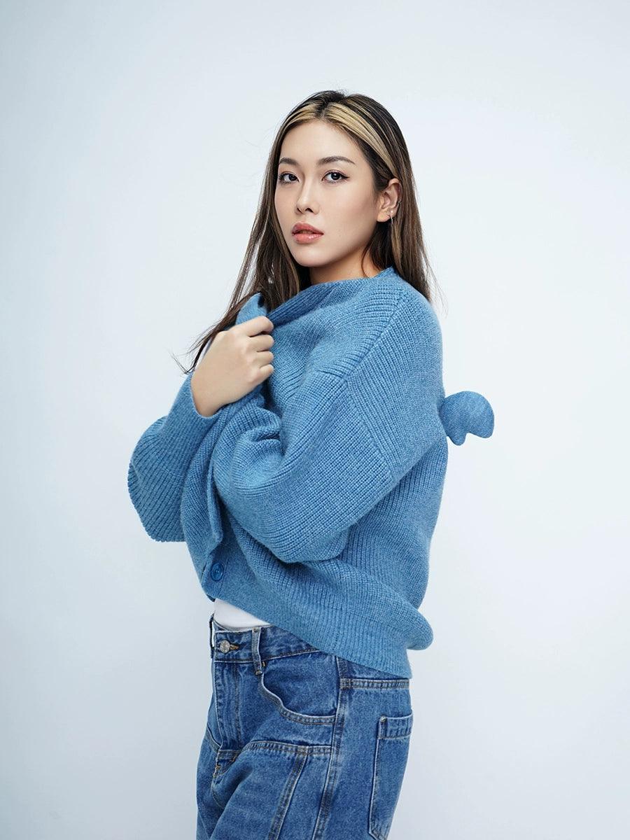 Oversized Fuzzy Cardigan With Pom-pom Detail