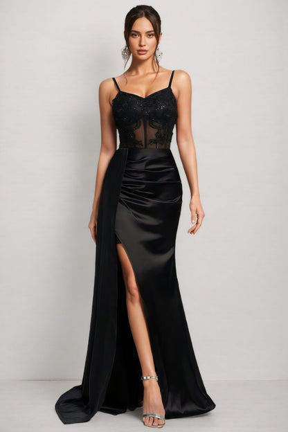 Liv Black Mesh Slit Maxi Dress